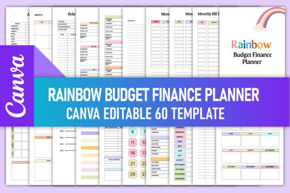 Download Rainbow Budget Finance Planner Canva KDP - Finance Collection