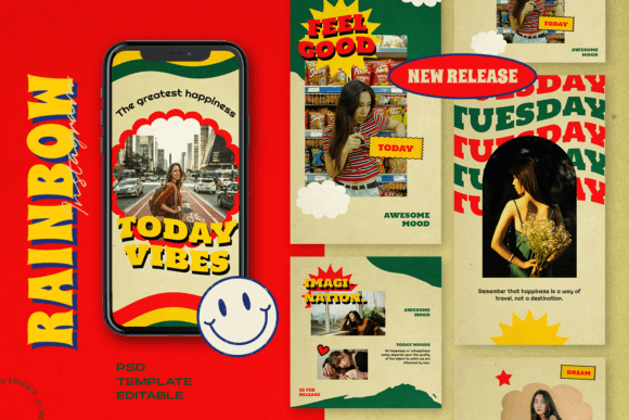 Download Rainbow Retro Instagram Template - Instagram Collection